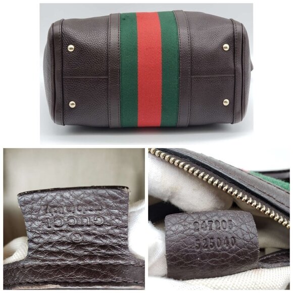 100% Authentic Gucci Web Brown Boston Leather Shoulder Bag 635-11292021 - Picture 12 of 16